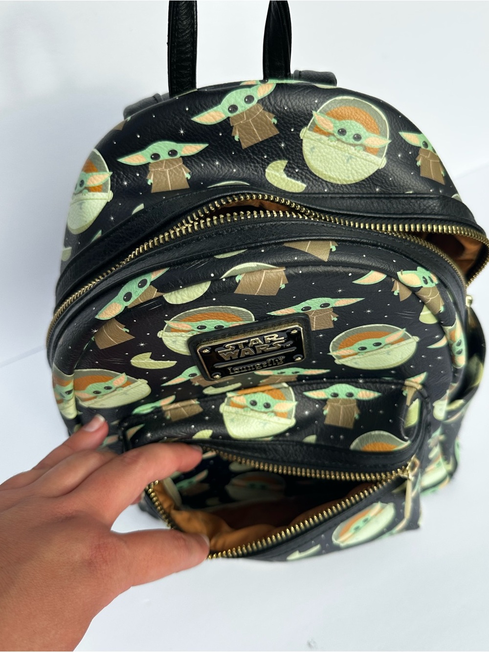 Loungefly Black Grogu Pattern Mini Backpack - Picture 7 of 10
